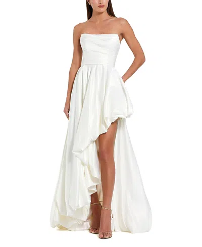 Mac Duggal Petite Strapless High-low Satin Gown With Draped Skirt In White