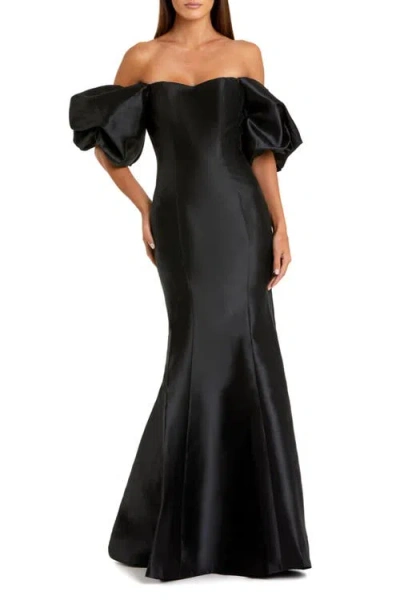 Mac Duggal Petite Sweetheart Off The Shoulder Puff Sleeve Gown In Black