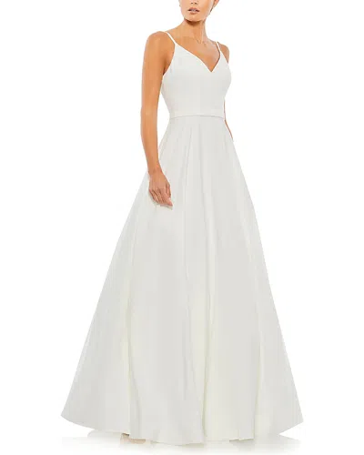 Mac Duggal Petite V-neck Ball Gown With Belted A-line Skirt In White