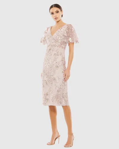 Mac Duggal Pink Embellished Illusion Butterfly Sleeve Cocktail Dress In Rose Pink