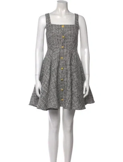 Pre-owned Mac Duggal Plaid Print Mini Dress In Silver