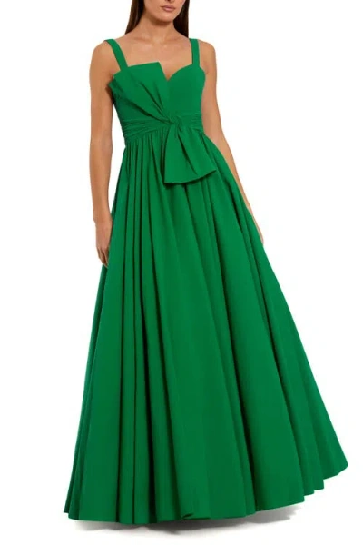 Mac Duggal Pleated A-line Gown With Twist Bow Detail In Green