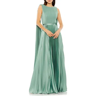 Mac Duggal Women's Pleated Charmeuse Cape A-line Gown In Sage