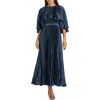 Mac Duggal Pleated Capelet A-line Cocktail Dress In Midnight