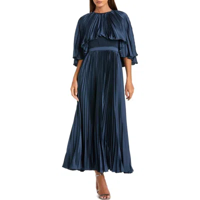 MAC DUGGAL MAC DUGGAL PLEATED CAPELET TEA-LENGTH DRESS