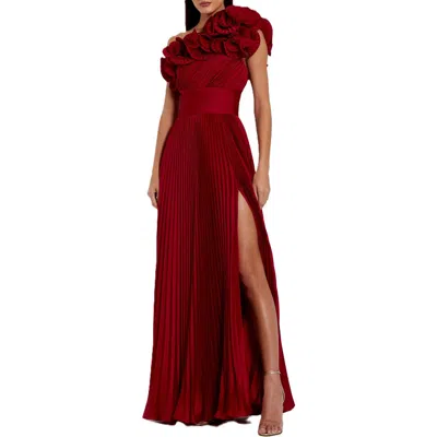 MAC DUGGAL MAC DUGGAL PLEATED CHARMEUSE ONE SHOULDER RUFFLE GOWN