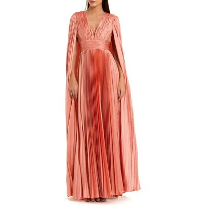Mac Duggal Pleated Charmeuse V Neck Gown With Cape
