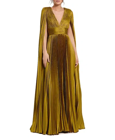 Mac Duggal 49872 Pleated Long A Line Formal Cape Sleeve Dress In Brown