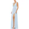Mac Duggal Pleated Chiffon Sleeveless V-neck Gown In Powder Blue