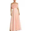 Mac Duggal Pleated Chiffon Strapless Gown With Ruffles