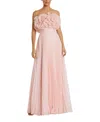 Mac Duggal Pleated Chiffon Strapless Gown With Ruffles In Blush