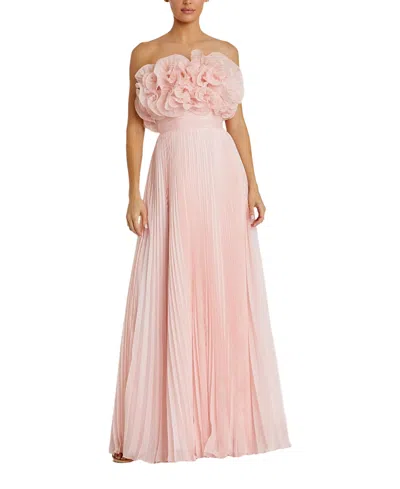 Mac Duggal Pleated Chiffon Strapless Gown With Ruffles In Blush