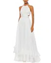 Mac Duggal Pleated Criss Cross Cut-out Halter Neck Gown