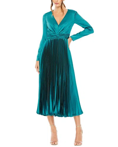 Mac Duggal Pleated Deep-v A-line Dress In Blue