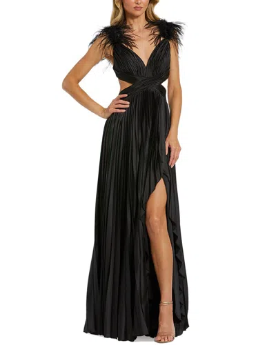 MAC DUGGAL PLEATED FEATHER CAP SLEEVE OPEN BACK GOWN