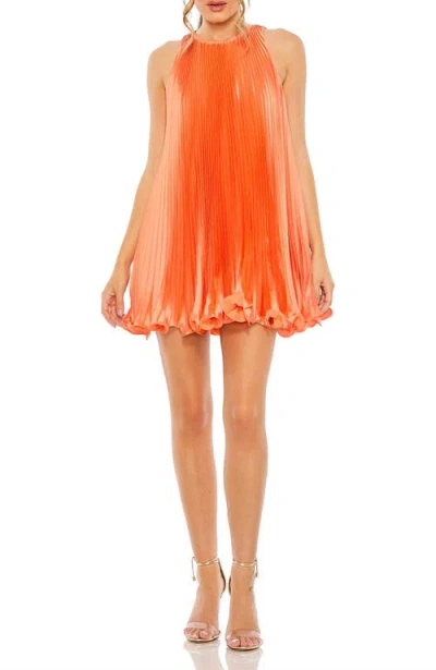 MAC DUGGAL MAC DUGGAL PLEATED HALTER NECK FLOWY MINI TRAPEZE DRESS