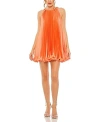 Mac Duggal Pleated Halter Neck Flowy Mini Trapeze Dress In Tangerine