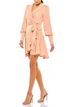 Mac Duggal Pleated High Low Short Wrap Dress In Salmon