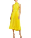 Mac Duggal Pleated High Neck Kitten Bow Midi Dress