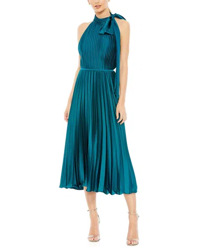 MAC DUGGAL PLEATED HIGH-NECK KITTEN BOW MIDI DRESS