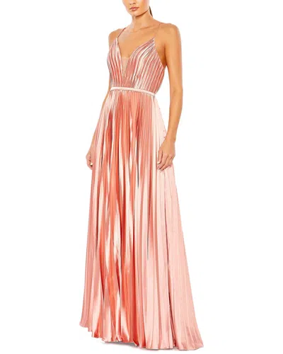 Mac Duggal Pleated Illusion Plunge Neck A Line Gown In Multi