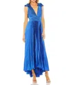 Mac Duggal Ruffle Top Sleeveless V Neck Pleated Gown In Blue