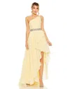 Mac Duggal Ruffle Pleated One-shoulder High-low Gown In Multi