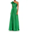 Mac Duggal Pleated One Shoulder Chiffon Gown In Green