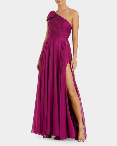 Mac Duggal Pleated One-shoulder Gown In Purple