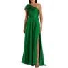 Mac Duggal Pleated One Shoulder Organza Gown In Green