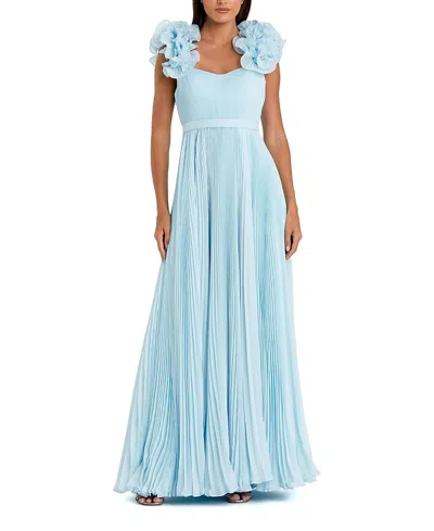 Mac Duggal Pleated Organza Gown With Ruffle Straps In Powder Blue
