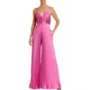 Mac Duggal Pleated Plunge Neck Wide Leg Jumpsuit In Pink
