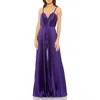 Mac Duggal Pleated Plunge Neck Wide Leg Jumpsuit In Purple