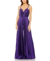 Mac Duggal Pleated Plunge Neck Wide Leg Jumpsuit In Purple