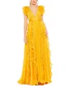 Mac Duggal Pleated Ruffle Cap Sleeve Chiffon Gown