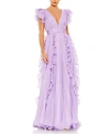 Mac Duggal Rosette Metallic Dot One-shoulder Chiffon Gown In Lilac