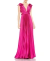 MAC DUGGAL PLEATED RUFFLED CAP SLEEVE CUT OUT LACE UP GOWN