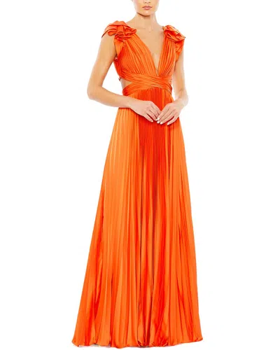 MAC DUGGAL MAC DUGGAL PLEATED RUFFLED CAP SLEEVE CUTOUT LACE UP GOWN