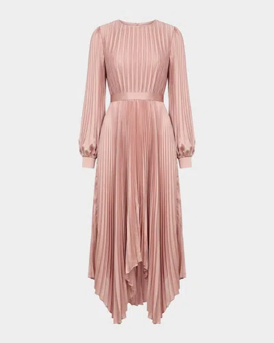 Mac Duggal Pleated Satin Handkerchief Midi Dress In Pink