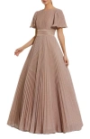Mac Duggal Shimmering Pleated A-line Gown In Rose Gold