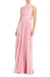Mac Duggal Pleated Sleeveless Halter Gown In Blush