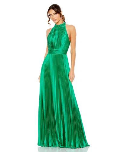 Mac Duggal Pleated Sleeveless Halter Gown In Multi