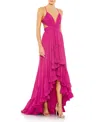Mac Duggal Pleated Tiered Cut Out Sleeveless Gown In Pink
