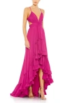 Mac Duggal Pleated Tiered Cut Out Sleeveless Gown