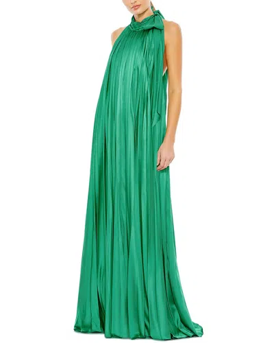 Mac Duggal Pleated Trapeze Halter Neck Gown In Green