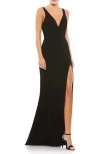 Mac Duggal Matte Jersey V-neck Gown In Black