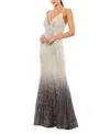 Mac Duggal Sleeveless Plunge Neck Ombre Sequin Gown In Charcoal