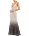 Mac Duggal Plunge Neck Ombre Sequin Gown In Gray