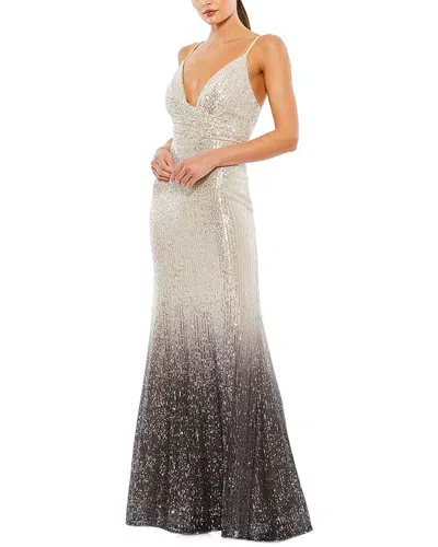 Mac Duggal Plunge Neck Ombre Sequin Gown In Gray