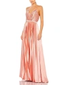 Mac Duggal Plunge Neck Pleated Evening Gown In Rose Gold